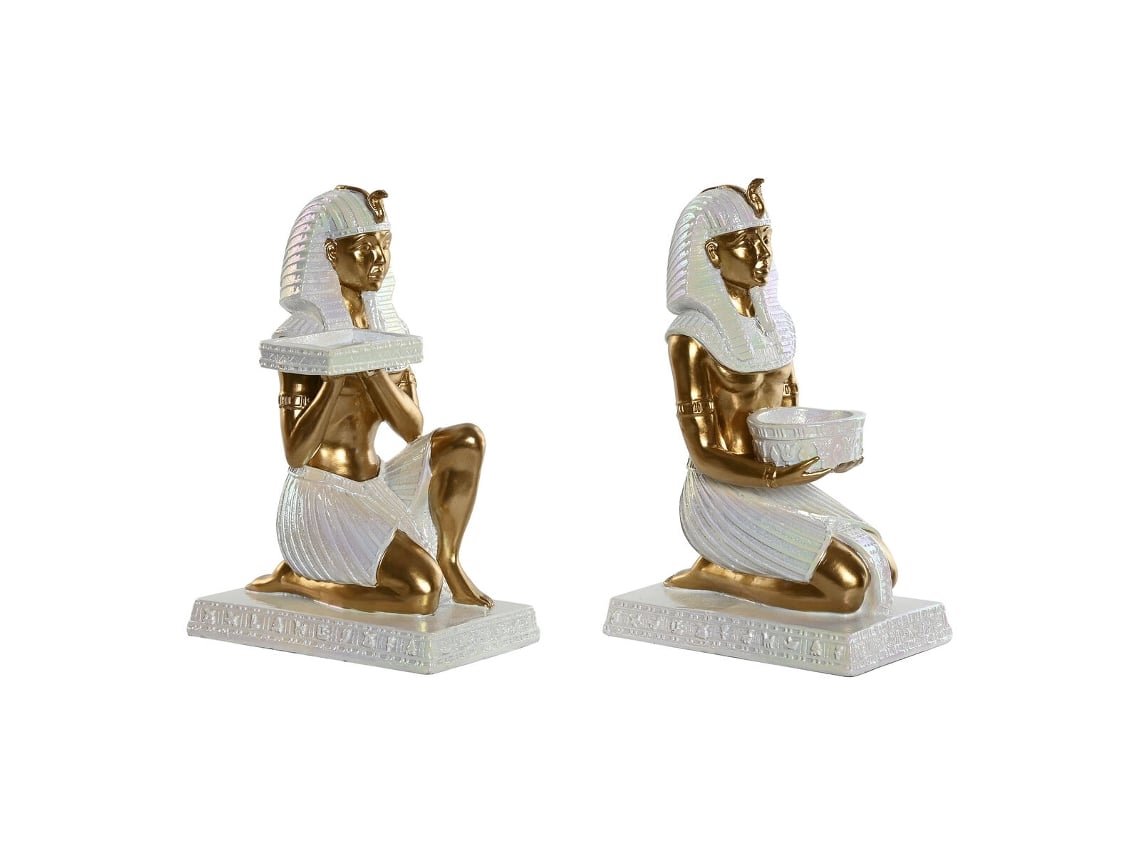 Figura Decorativa HOME ESPRIT Branco Dourado Resina Oriental Egípcio 12,5 x 17 x 25 cm (2 Unidades)