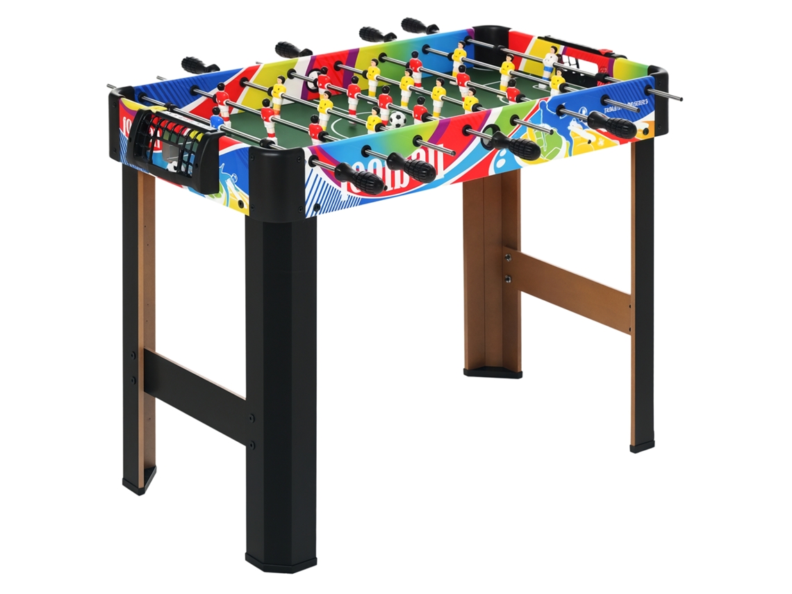 Mesa de Pebolim Clássica com 2 Bolas e 2 Pratos, Mesa de Jogo em MDF, Aço Inoxidável e Plástico, 86,5x43,5x63 cm, Multicolorida