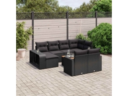 Vidaxl 11 Pcs Conjunto Sofás De Jardim C/ Almofadões Vime Pe Preto