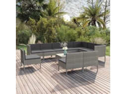 11 Pcs Conjunto Lounge De Jardim C/ Almofadões Vime Pe Cinza Dkd Home Decor