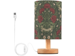 Abajur De Mesa Vintage Esloveno Com Estampa Cravos Vermelhos, Ideal Para Cabeceira, Quarto Ou Para Crianças Perfeito