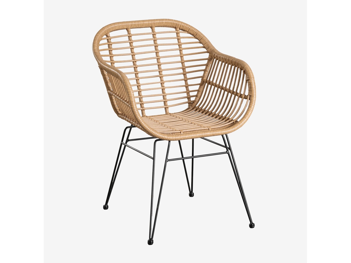 Sklum Cadeira De Jardim Com Apoios De Braços Em Rattan Sintético Zole Ratán Pe Preto      Sem Almofada