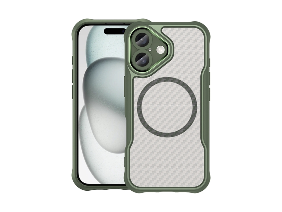 Capa Transparente Para Iphone 16 - Textura De Fibra De Carbono - Magsafe