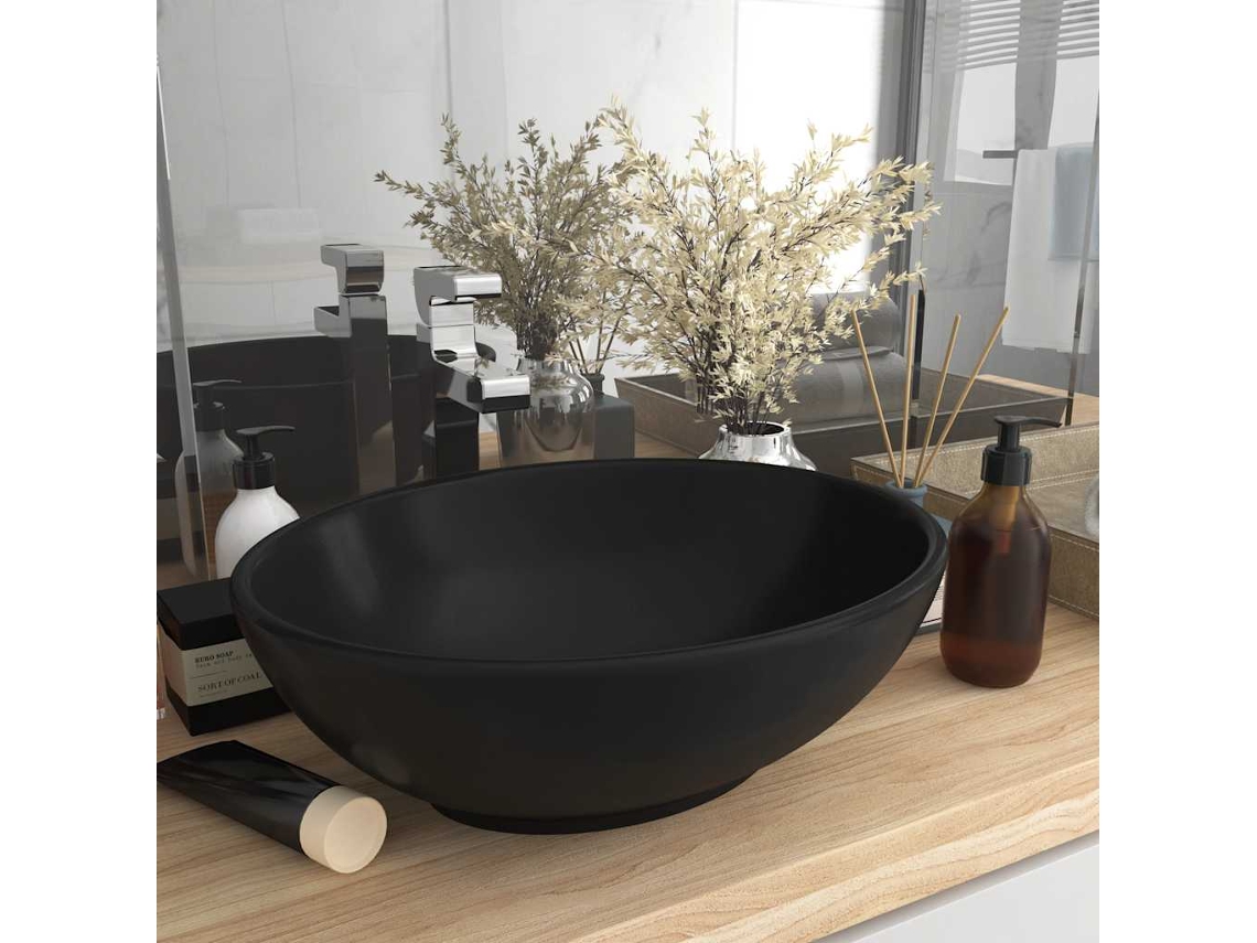 Vidaxl Lavatório Luxuoso Formato Oval 40x33 Cm Cerâmica Preto Mate