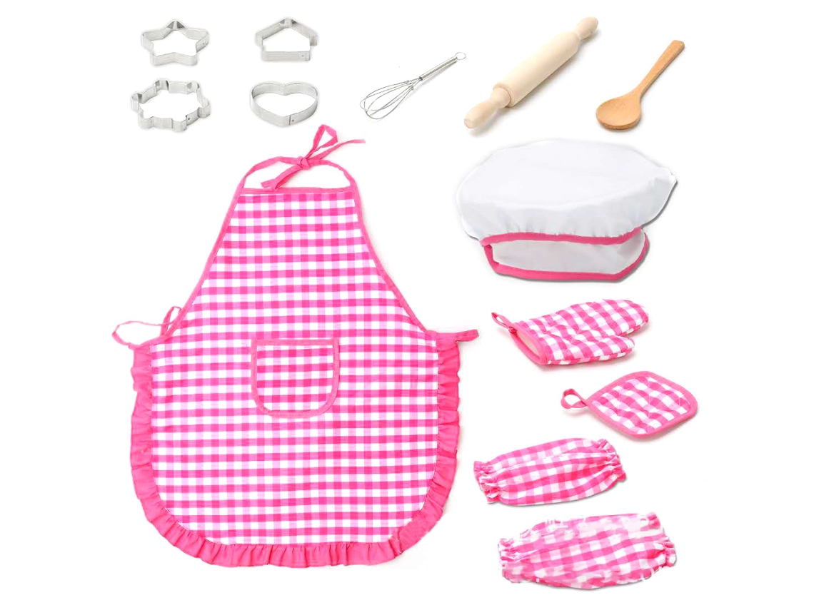 Ats 13pcs Set de Chef para Niños Juguete de Cocina Con Delantal Impermeable Guante de Horno Batsidor Regalo para Niñas