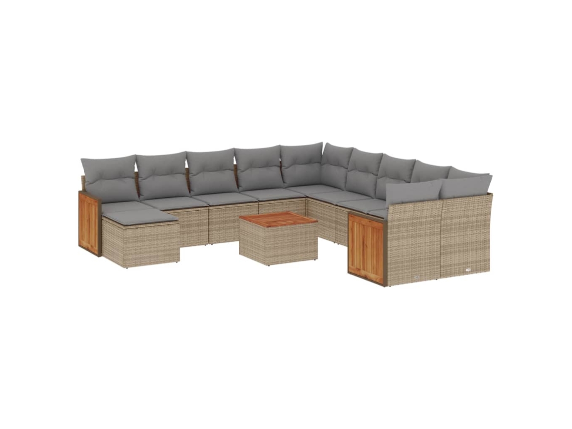 Conjunto de 12 sofás para jardim com almofadões Vime Pe Bege MAISON EXCLUSIVE