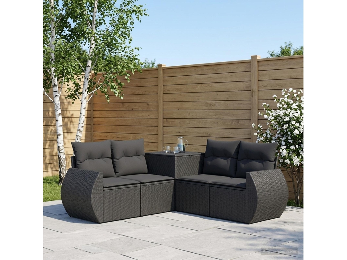 Vidaxl Conjunto De Sofás 5 Unid. Preto Rattan Poliéster E Aço