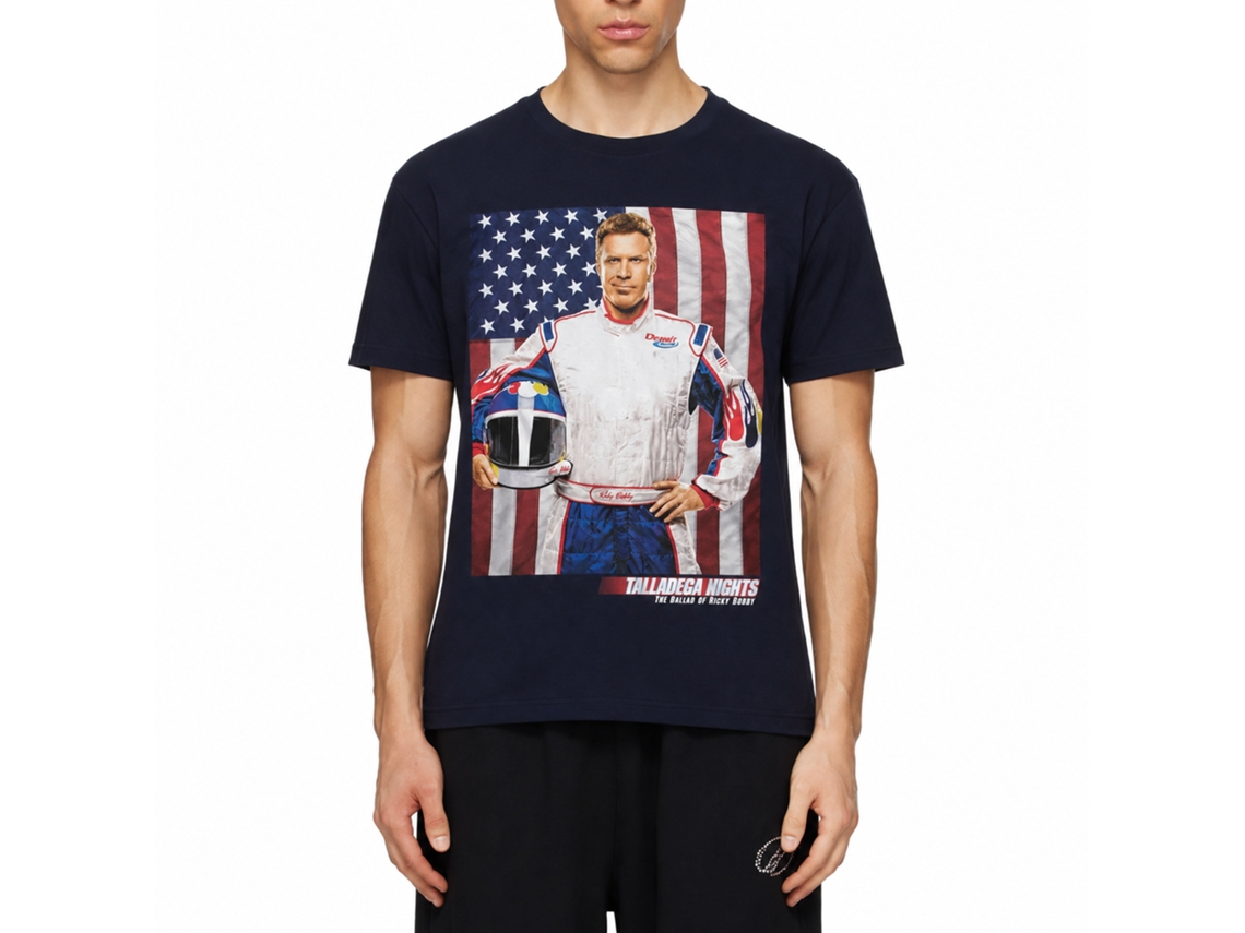 Rockinstone Talladega Nights Movie Rb And Flag Navy Adult T-shirt Size:xxxl