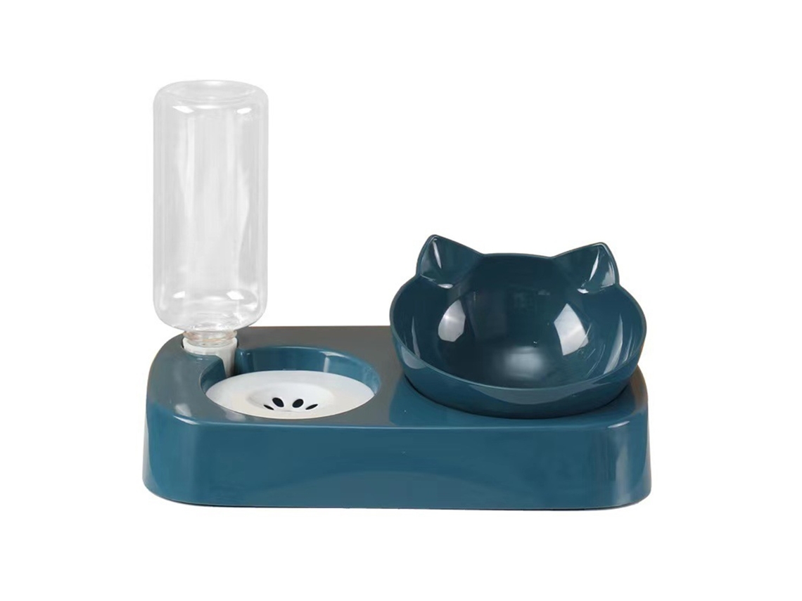 Tigela Dupla para Animais de Estimação com Proteção Contra Quedas e Pescoço, Conjunto Automático para Água e Comida para Cães e Gatos, Azul AQUAFORGE