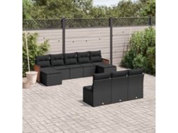 Vidaxl 10 Pcs Conjunto Sofás De Jardim C/ Almofadões Vime Pe Preto
