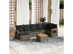 Vidaxl 8 Pcs Conjunto Sofás De Jardim C/ Almofadões Vime Pe Cinzento