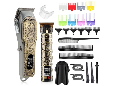Máquina De Corte De Cabelo Profissional Para Homem, Máquina De Barbear Sem Fio Elétrica Para Crianças E Adultos, Com 14 Pentes Guias, Dourada