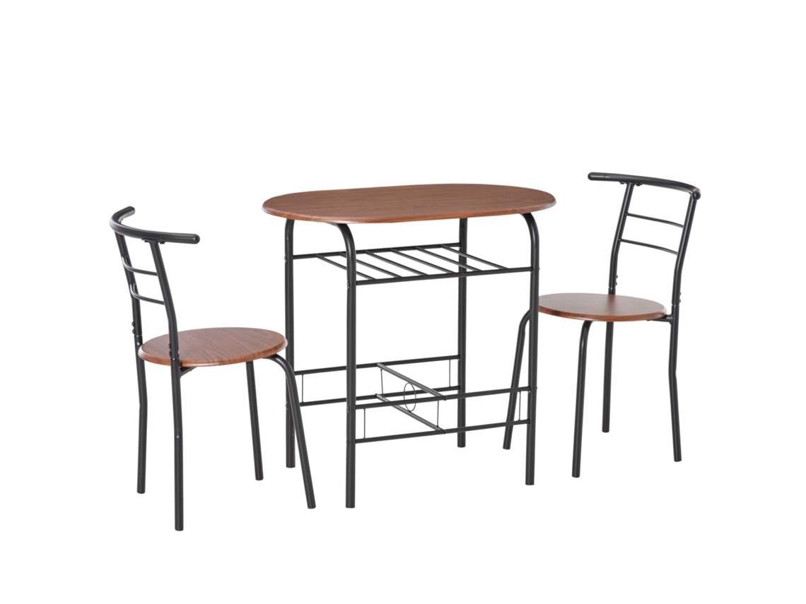 Conjunto 3 Peças Marrom/preto Mesa 2 Cadeiras Design Compacto Para Cozinha E Bar