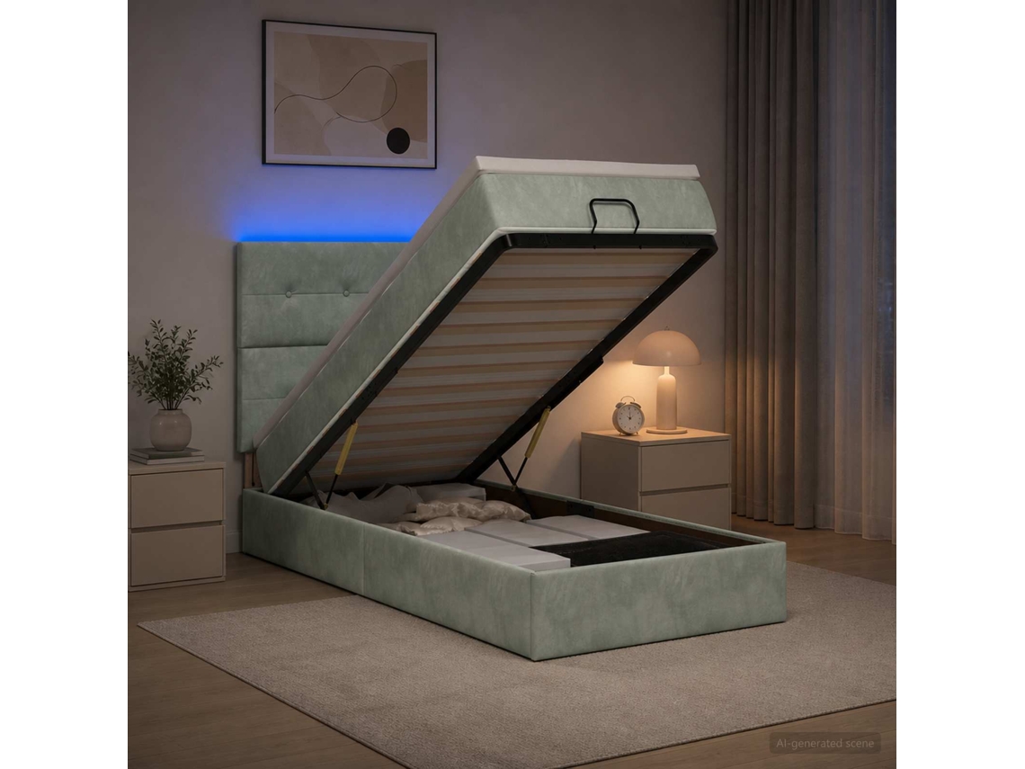 Vidaxl Cama Ottoman Com Colchão E Led Cinzento-claro 100 X 200 Cm