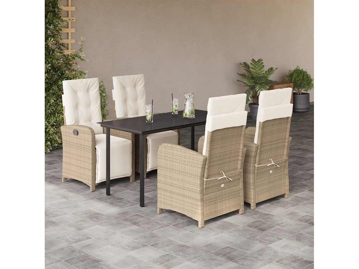 Vidaxl 5 Pcs Conjunto De Jantar P/ Jardim Com Almofadões Vime Pe Bege