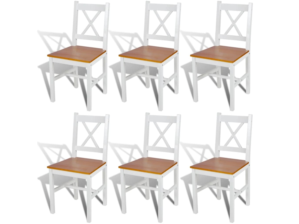 Conjunto 6 Cadeiras de jantar VIDAXL madeira de pinho branco