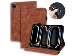 Capa Hengrongshen para iPad Pro 11, capa de couro com estampa floral e função de despertar/repouso automático, marrom (2024)