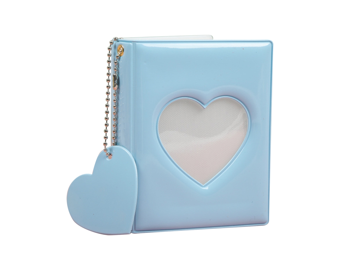Pockets Photo Album Hollow Heart Cover Diy Making 3in Single Compartment Pvc Pure Color Simple Style Picture Book Blue LAXISCREED