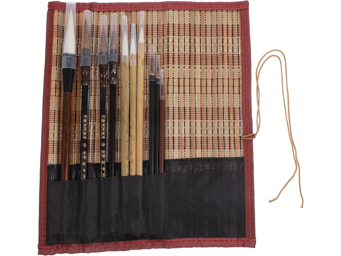 Conjunto de Caligrafia Chinesa Healeved, 10 Pincéis Tradicionais com Cabos Longos e Cerdas Macias, Versáteis P