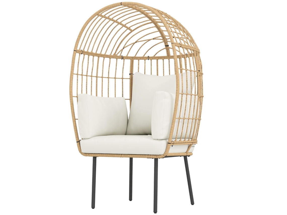 Poltrona Ovo Rattan Bege, Almofada Removível, Externa.-okc