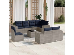 Conjunto de Sofá de Jardim com 9 Peças e Almofadas em Rattan Sintético Preto VIDAXL