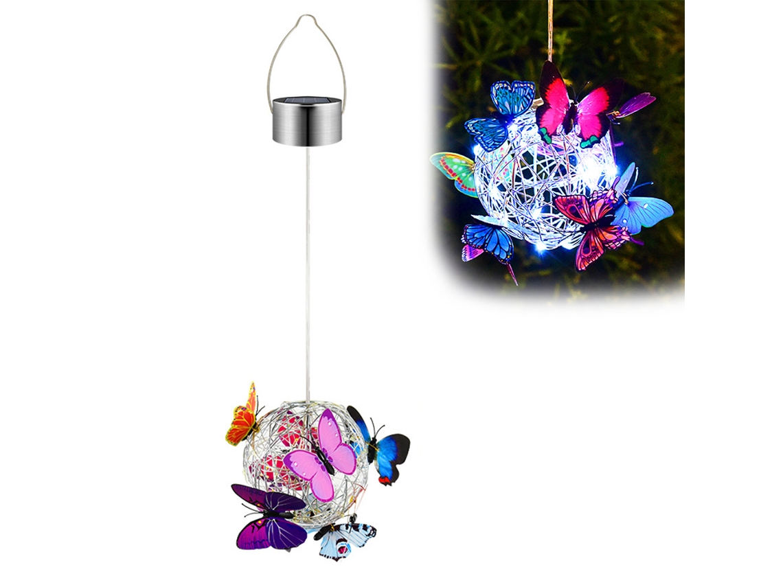 Luz Solar Suspensa Borboleta Led Lanterna Jardim Metal Ip65 | S/MARCA