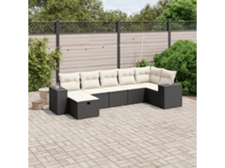 Vidaxl 7 Pcs Conjunto De Sofás P/ Jardim C/ Almofadões Vime Pe Preto
