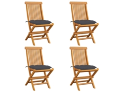 Cadeiras De Jardim C/ Almofadãµes Antracite 4 Pcs Teca Maciã§a DKD HOME DECOR