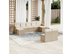 Vidaxl 9 Pcs Conjunto De Sofás P/ Jardim Com Almofadões Vime Pe Bege