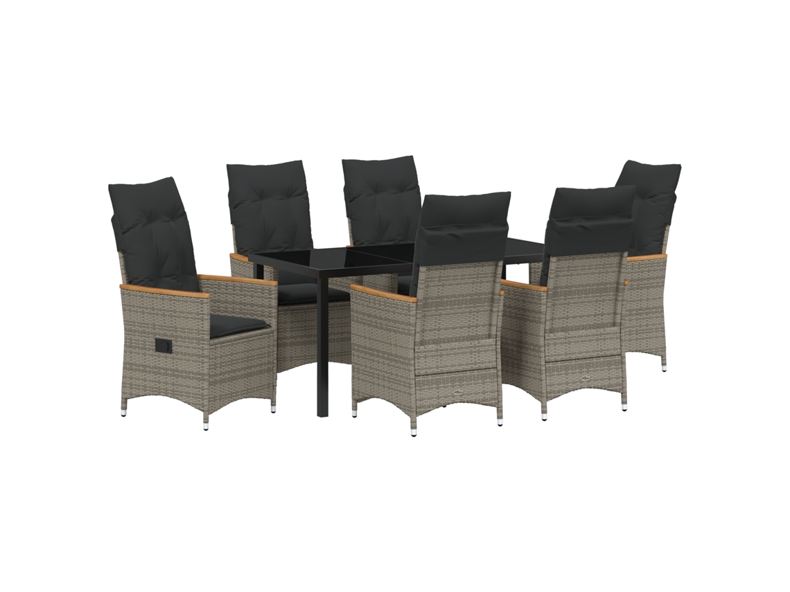 Conjunto 7 De Jantar De Jardim Com Almofadas Vidaxl Cinza Vime Poliéster