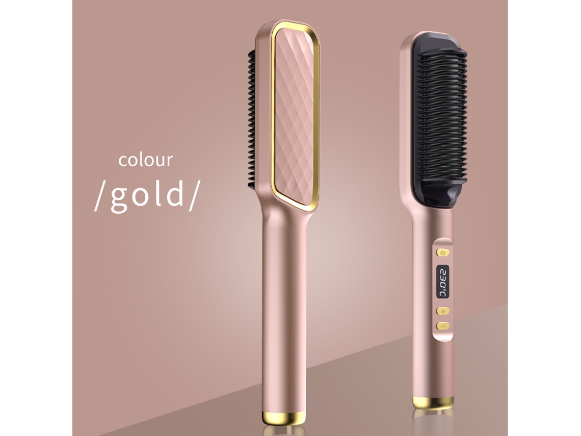 Caneta Alisadora LCD, Íons Negativos, Não Danifica o Cabelo, Alisa E Cacheia, Modelador de Cabelo Multifuncional, Alisador de Cabelo - Champanhe - LCD