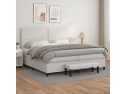 Vidaxl Cama Com Molas/colchão 200x200 Cm Couro Artificial Branco