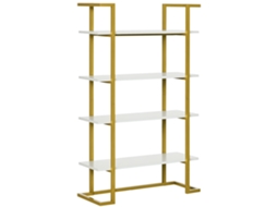 Armário De Dourado Estante Elevado E Multiuso 4 Níveis. Em Mdf Aço. 92x35x152cm. Branco