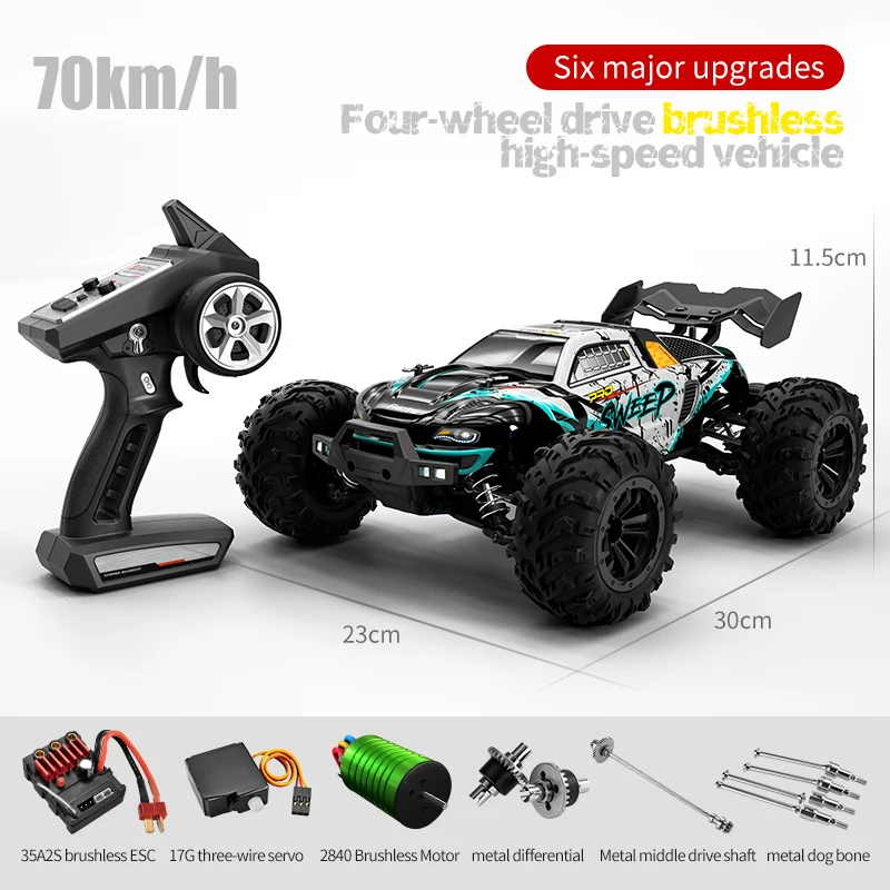 (azul) Carro De Controle Remoto 2.4g De Metal Com Tração Nas Quatro Rodas, Motor Brushless, Alta Velocidade, Para Corridas Off-road