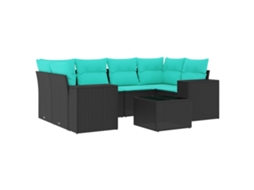 Conjunto de Sofá de Jardim, 7 Peças, Almofadas, Rattan Preto MAISON EXCLUSIVE
