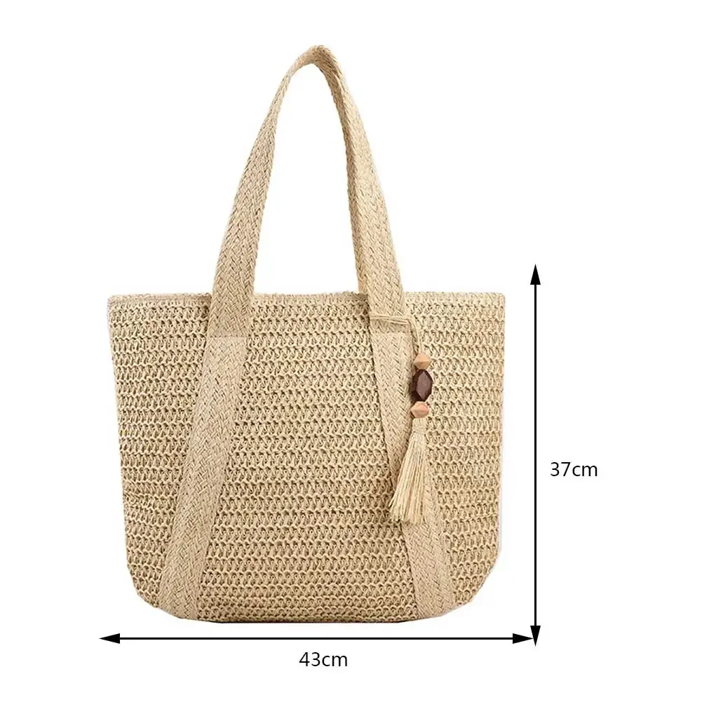 Bolsa de palha AQUAFORGE, verão, trançada, grande capacidade, com pingente, alça
