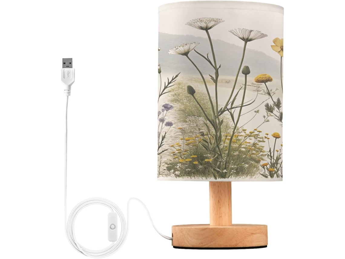 Luminária De Cabeceira Led Wildflower Para Quarto, Luminária De Leitura Com Portas Usb E Cúpula Tecido Para Sala Estar
