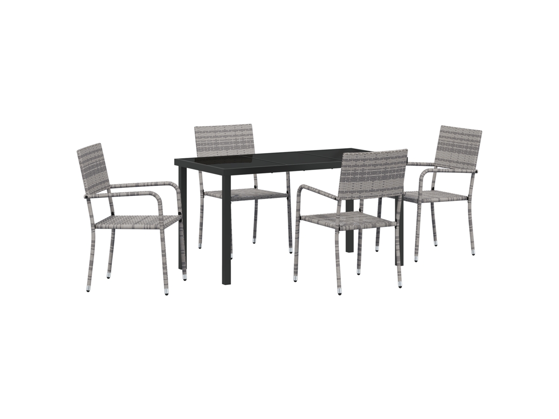 Conjunto 5 Conjunto De Jantar Para Jardim Vidaxl Cinzento Vime Pe (140 X 70 X 73 Cm)