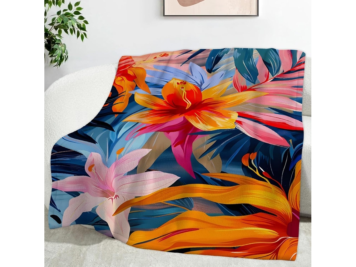 Manta Floral Orquídea Roxa 220x240 Cm Multifuncional Macia e Aconchegante em Flanela Ideal para Cama Escritóri