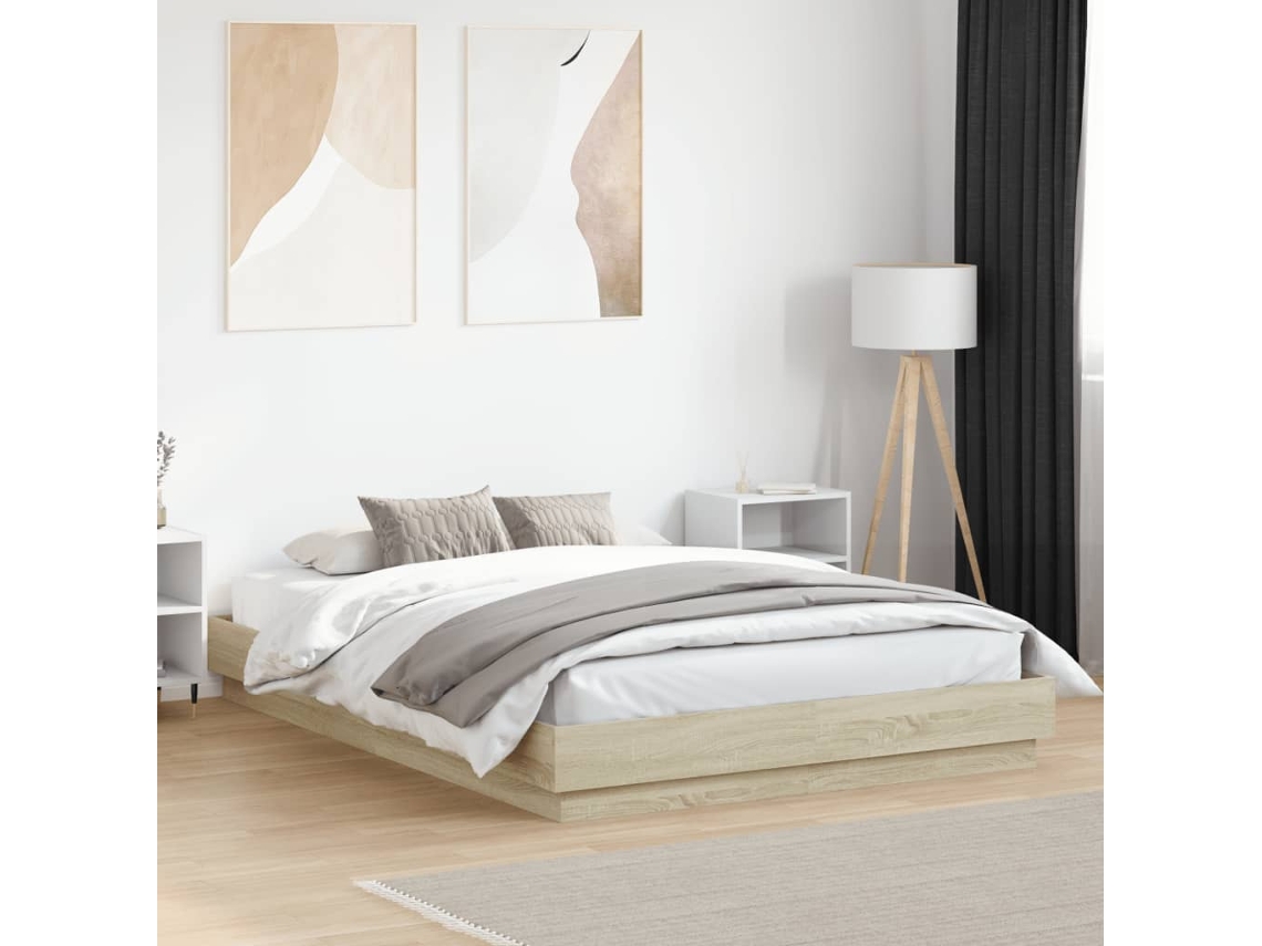 Vidaxl Estrutura De Cama Com Luzes Led 150x200 Cm Carvalho Sonoma