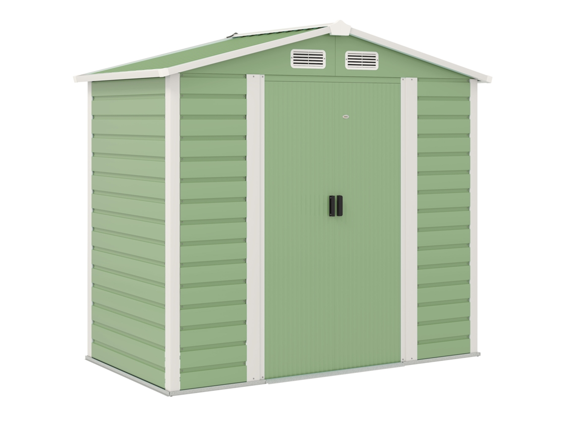 Abrigo Jardim Exterior 213x120x194 Cm Base Reforçada Portas De Correr Verde Claro