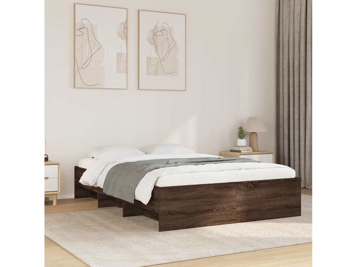 Vidaxl Estrutura Cama S/ Colchão Derivados Madeira Carvalho Castanho