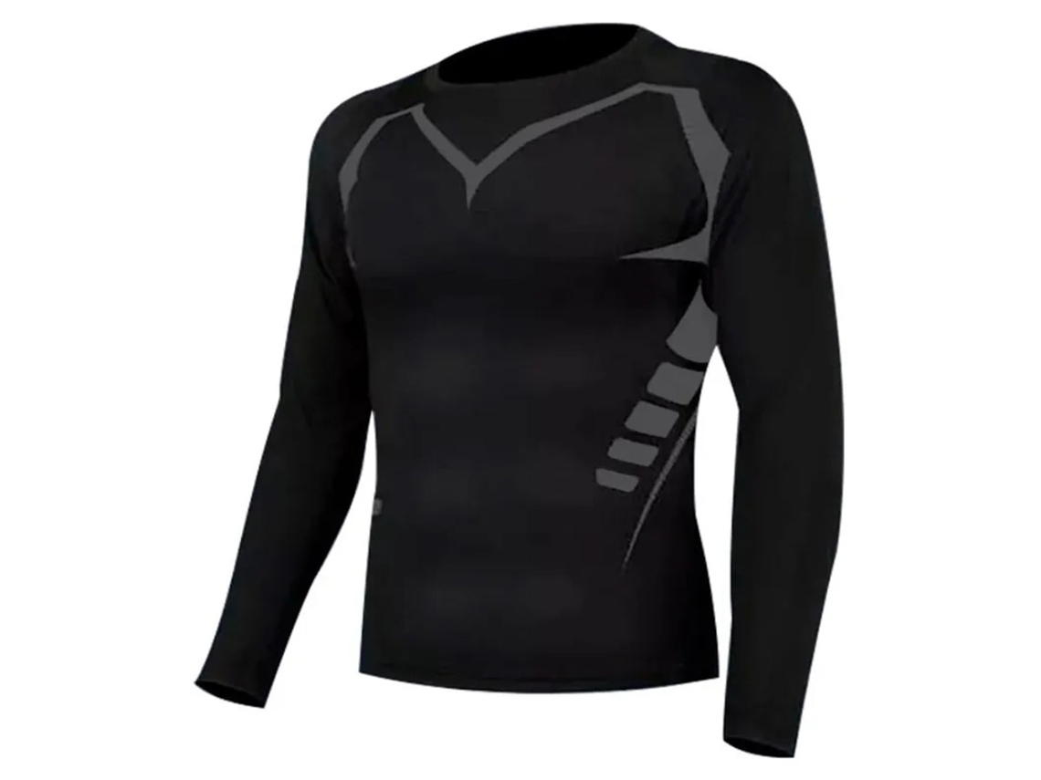 Camisola De Treino Masculina Manga Longa Tight Seca Rápido Para Academia Corrida Fitness Preta Xl