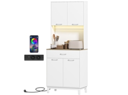 Buffet Alto C/ Led, Carregador, 4 Portas, Gaveta, Tampo, Branco