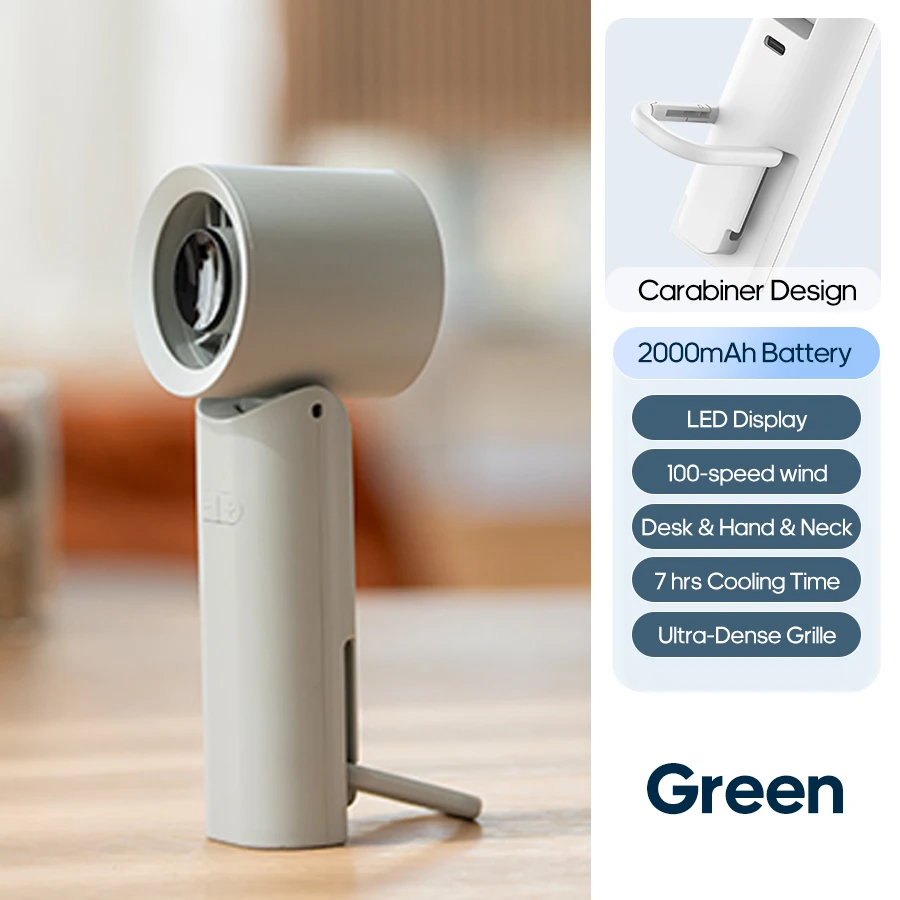 Ventilador Portátil de Alta Velocidade, 2000mah, Dobrável, com Visor Digital Led. MDUG (verde)