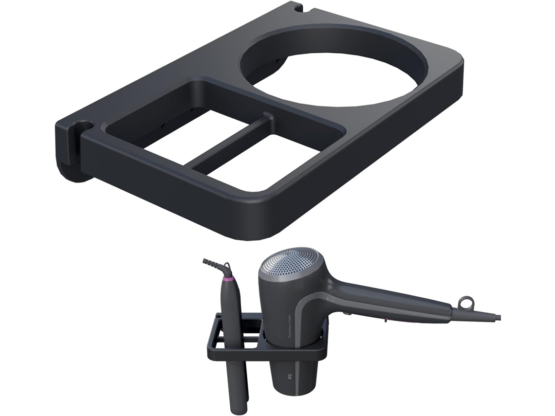 Suporte De Parede Para Secador/chapinha Cabelo, Organizador Ferramentas Com Cabos, Preto.