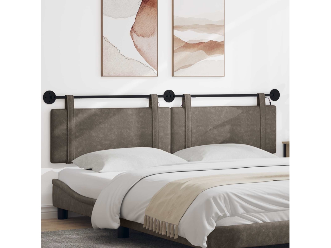 Vidaxl Cabeceira Suspensa Com Luz Led Cinzento Pu Antigo