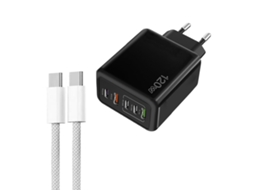 Carregador Rápido Multiportas Usb Pd3.0 3 Tipo C 2 de 120 W com Cabo Tipo C para Tipo C, plugue UE preto XIAOMOYU