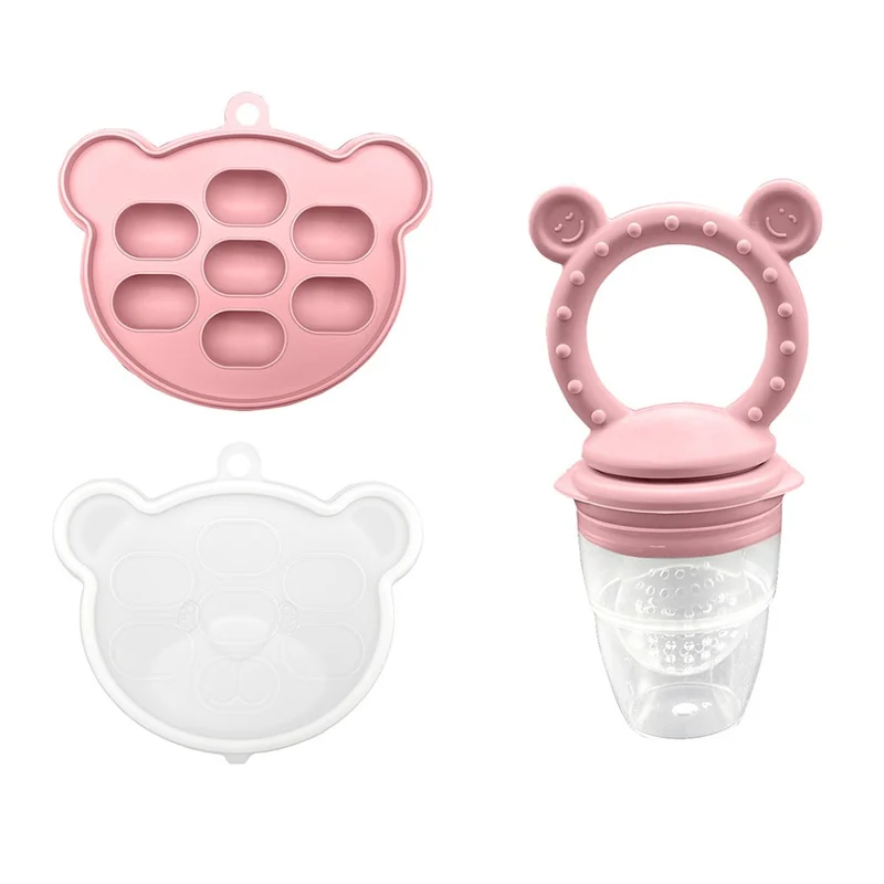 Mordedor Bebé Alimentador CHRUI 6+ Meses 2 em 1 Alivio Gengivas Molde Gelo (smile Rosa)