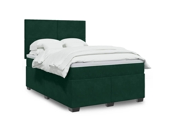 Vidaxl Cama Com Molas/colchão 140x200 Cm Veludo Verde-escuro
